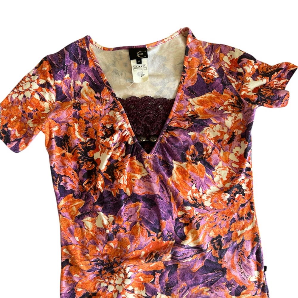 Roberto Cavalli Vibrant Orange and Purple Fitted Blouse